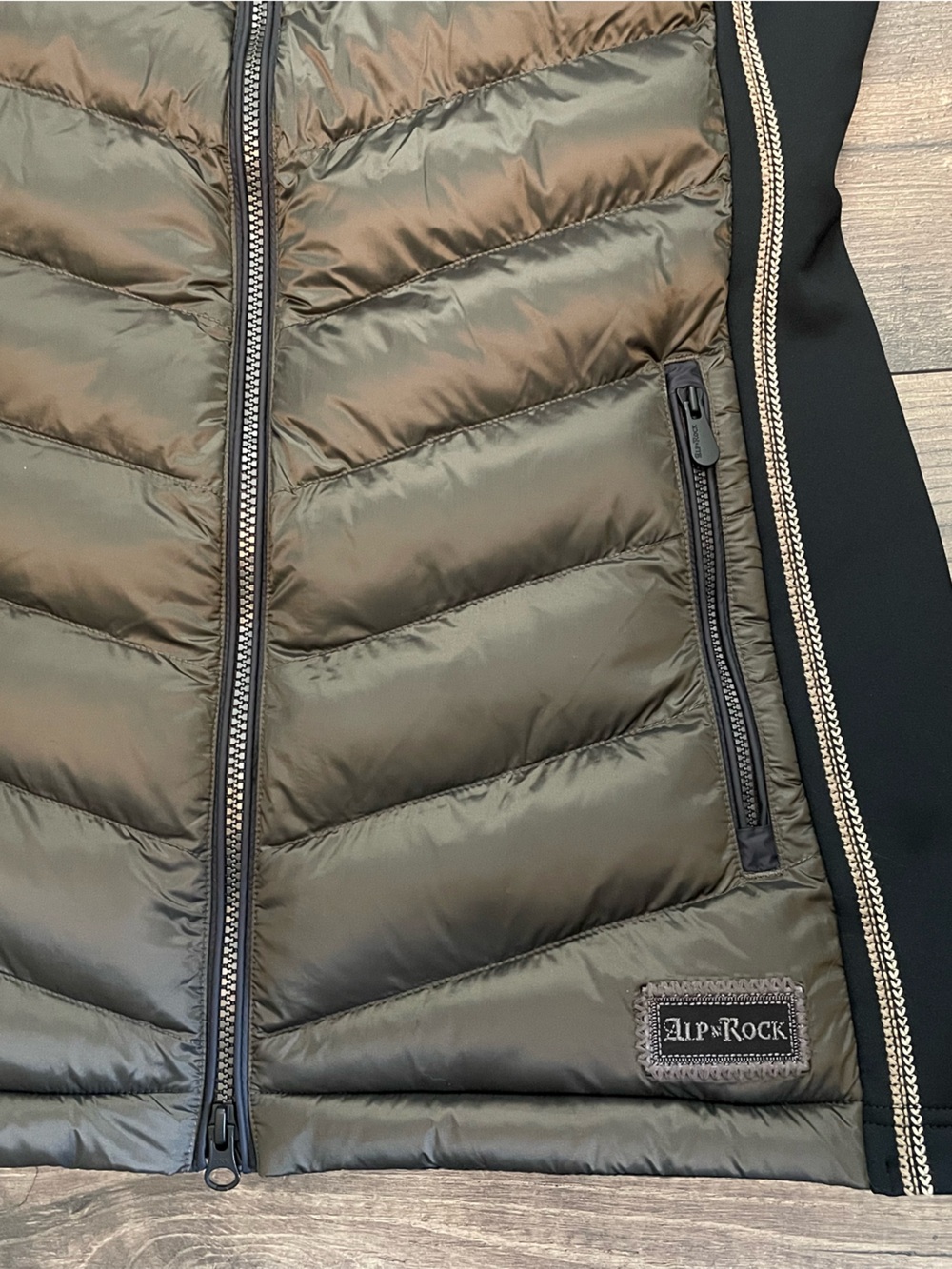 Alp N Rock Olive Quilted Puffer Vest with Black Side Panels - Picture 4 of 8